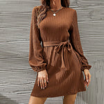 Long Sleeve Twist Jersey Knit Dresses Wholesale Puff Sleeve Casual Dress