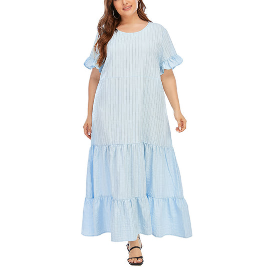 Wholesale Women'S Plus Size Clothing Round Neck Short Sleeves Casual Hollow Swing Dress