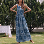Fashion Print Lace-Up Slip Dress Wholesale Maxi Dresses