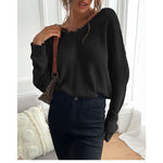 Casual Lace Paneled Solid Color Long Sleeve Loose Wholesale Sweaters