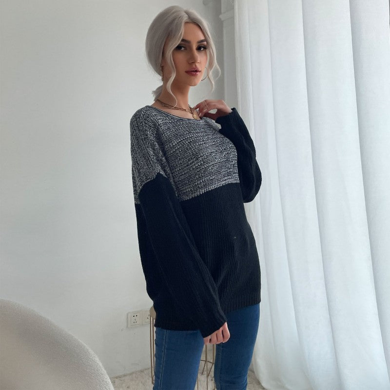 Loose Long Sleeve Contrasting Color Bottom Pullover Sweater Wholesale Women Top