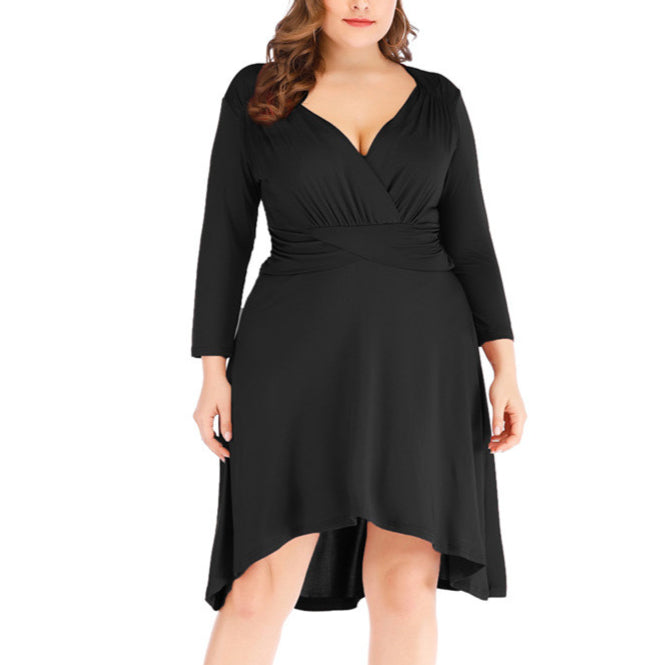 V-Neck Long Sleeve Waist Ruched Curvy Dresses Wholesale Plus Size Clothing