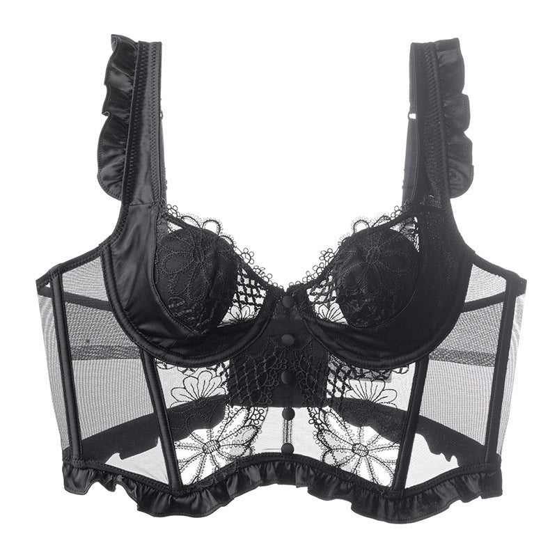 See-Through Lace Stitching Fishbone Corset Soft Wire Ring Underwear Bra Wholesale Women Clothing