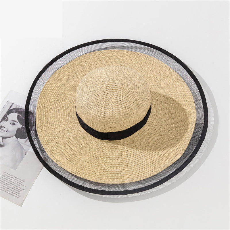 Large Brim Cover Face Straw Hat Mesh Edge Sunscreen Sun Visor Hat Wholesale Women Accessories