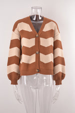 Fashion V-Neck Striped Sweaters Cardigan Loose Single-Breasted Wholesale Coats