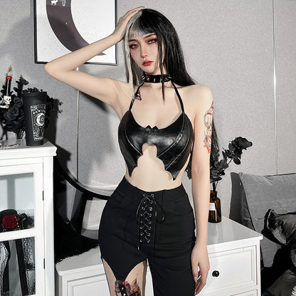 Sexy Dark Style PU Leather Lace-Up Halloween Top Wholesale Tube Tops