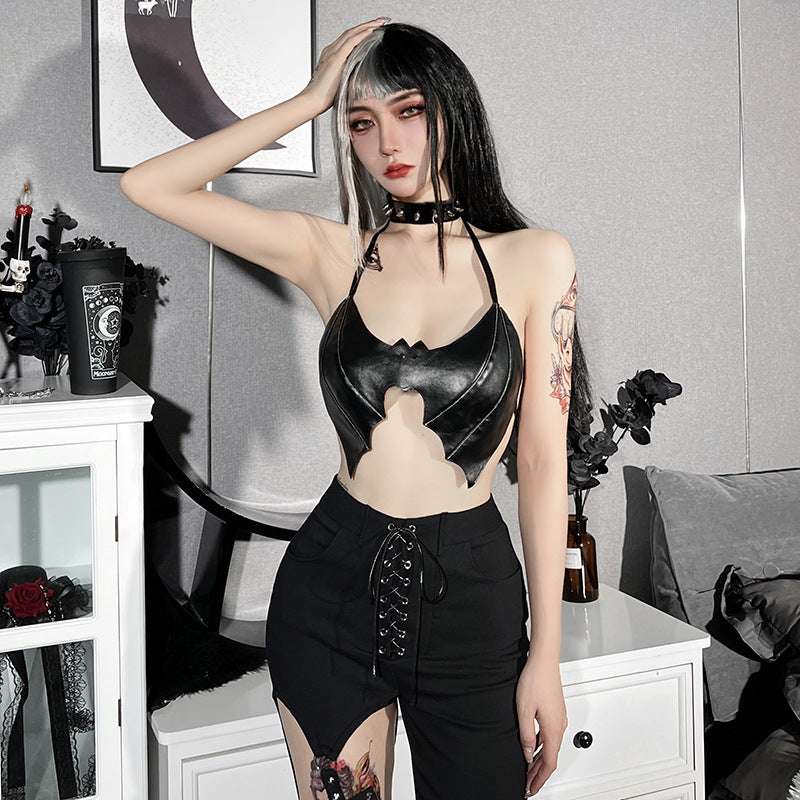 Sexy Dark Style PU Leather Lace-Up Halloween Top Wholesale Tube Tops