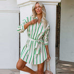 Fashion Stripe Lace-Up Shirt Dress Casual Long Sleeve A-Line Wholesale Dresses