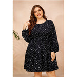 Fashion Print Midi Dress Loose Long Sleeve High Waist Wholesale Plus Size Clothing