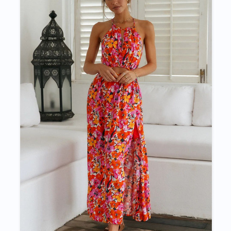 Drawstring Mid-Waist Cutout Floral Side Slit Off-The-Shoulder Dress Wholesale Dresses