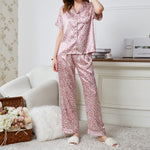 Summer Leopard Print Short-Sleeved Shirts & Trousers Homewear Pajamas Sets Wholesale Loungewear