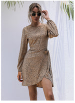 Women Fashion Long Sleeve Leopard Print Wholesale Wrap Dresses With Belt