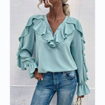 Solid Color Fashion Shirt Ruffled Blouse Wholesale Womens Tops