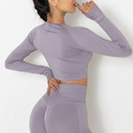 Seamless Solid Color Tight Sports Long Sleeve Yoga Shirt Wholesale Activewear Tops