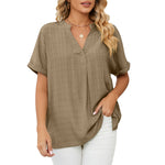 V-Neck Casual Pullover Solid Color Shirt Wholesale Womens Tops