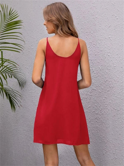 Backless Solid Color Sexy Slip A-Line Dress Wholesale Dresses