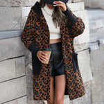Fashion Loose Leopard Patchwork Fur Long Jacket Wholesale Coats