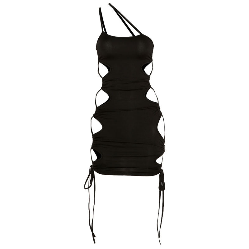 Nightclub Fashion Sexy Sling Cutout Drawstring Bodycon Dress Wholesale Mini Dresses