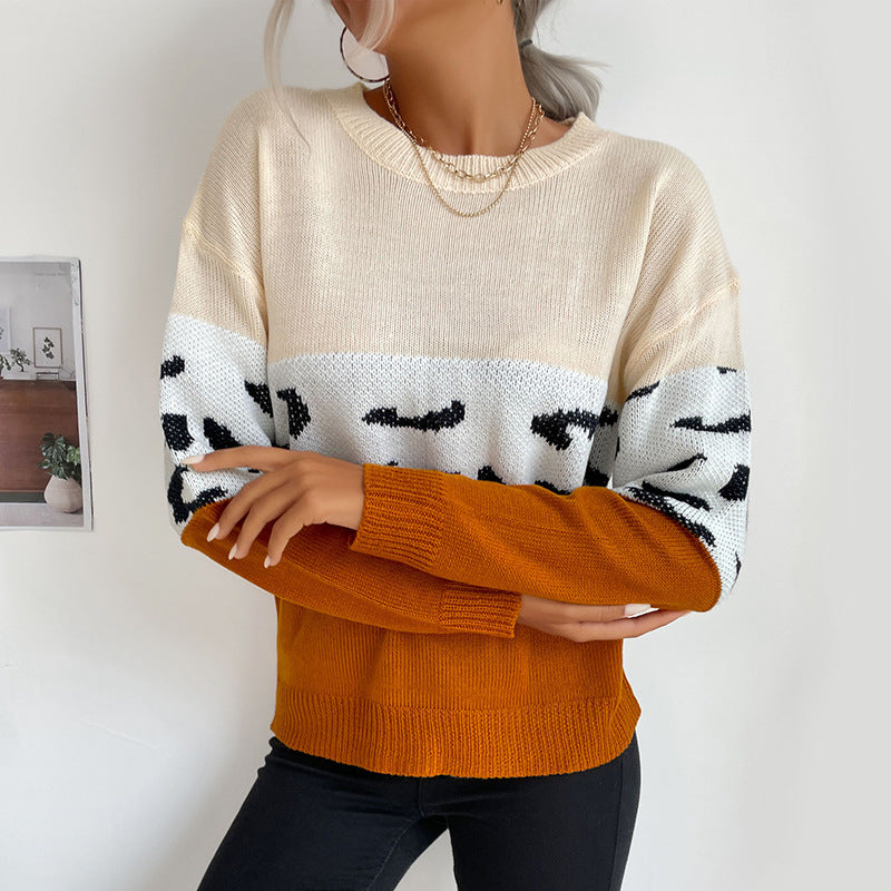 Fashion Casual Leopard Long-Sleeve Sweater Wholesale Women Tops