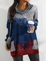 Fashion Print Striped Top Pile Collar Loose Wholesale Womens Long Sleeve T Shirts