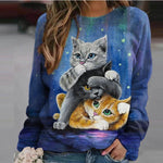 Casual Loose Cat Print Tops Round Neck Sweatshirt Long Sleeve Wholesale Clothing For Women