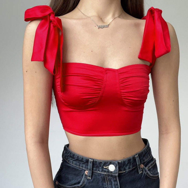 Sexy Low Cut Vest Solid Color Double Shoulder Lace-Up Wholesale Crop Tops