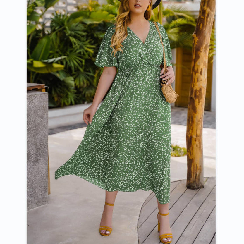 Casual Printed Resort Women Curvy Flowy Dresses Wholesale Plus Size Clothing