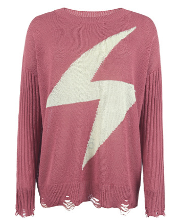 Casual Loose Ripped Lightning Print Tops Round Neck Long Sleeve Wholesale Sweater