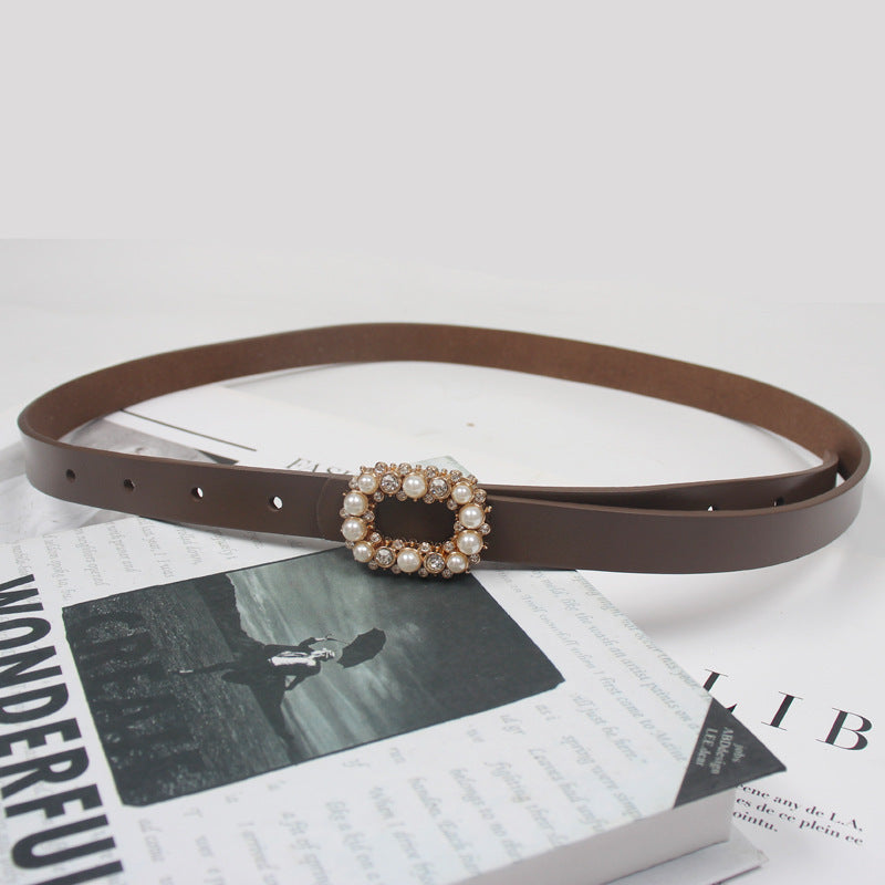 Hand Inlaid Rhinestone Pearl Leather Wholesale Ladies Belts