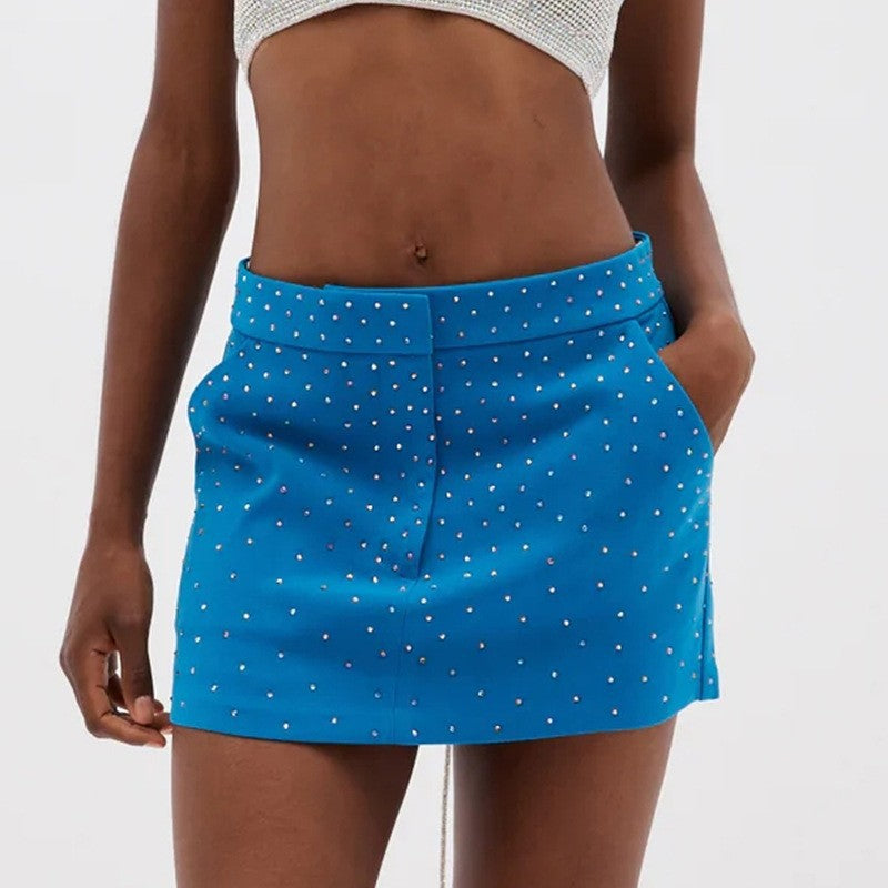 Fashion Solid Color Hot Diamond Low Waist Pocket All-Match Skirt Wholesale Women Bottoms