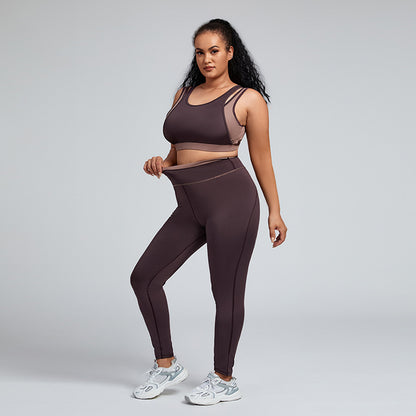 Colorblock U-Neck Slimming Plus Size Activewear Sets Wholesale