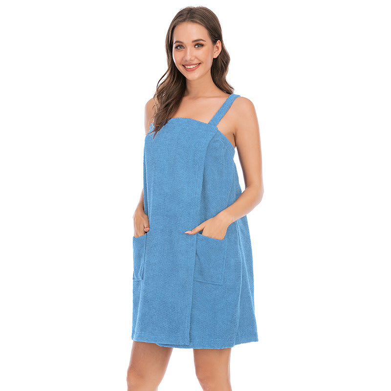 Women Bath Bathrobe With Pocket Sling Bath Dress Wholesale Loungewear