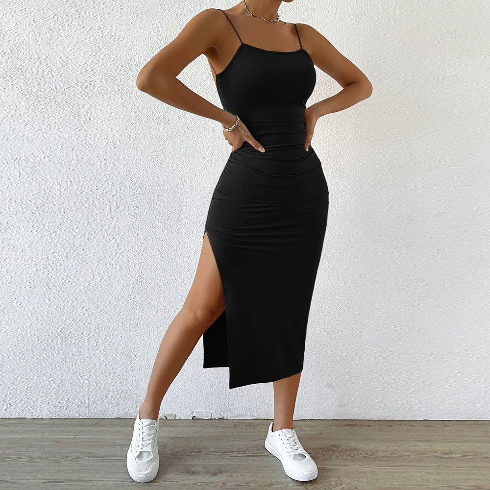 Sexy Backless Slit Bag Hip Midi Sling Dress Wholesale Dresses