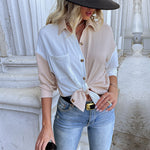 Cardigan Lapel Long Sleeve Colorblock Shirt Wholesale Womens Tops