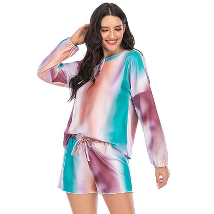 Tie Dye Print Long Sleeve Tops & Shorts Homewear Pajamas Sets Wholesale Loungewear