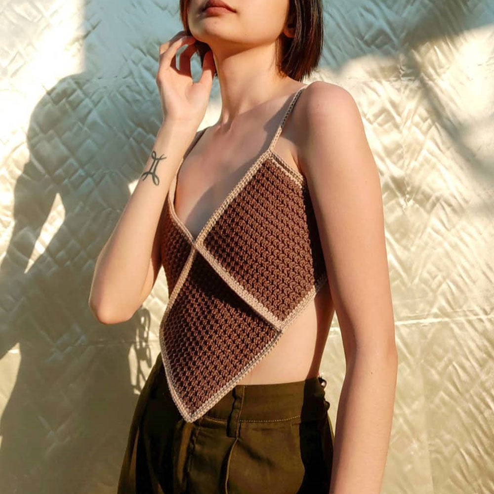 Colorblock Back Hollow Lacing Irregular Sling Slim Wholesale Crop Tank Tops Sexy Womens Clothing