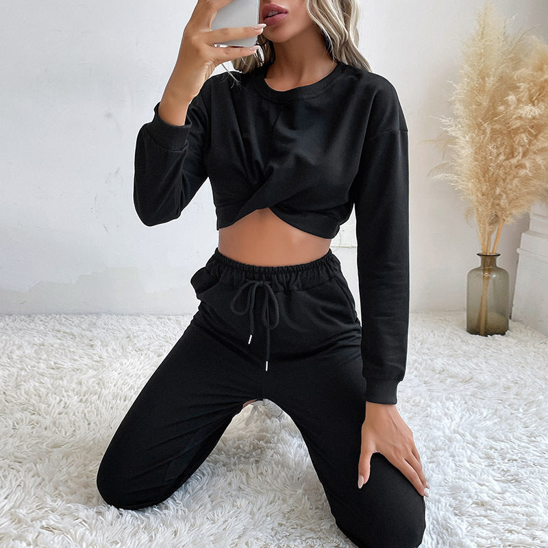 Short Knotted Casual Sports Women Two-Piece Sets Wholesale