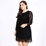 Wholesale Women'S Plus Size Clothing Lace Round Neck Chain Link Hollow Long Sleeve Dress
