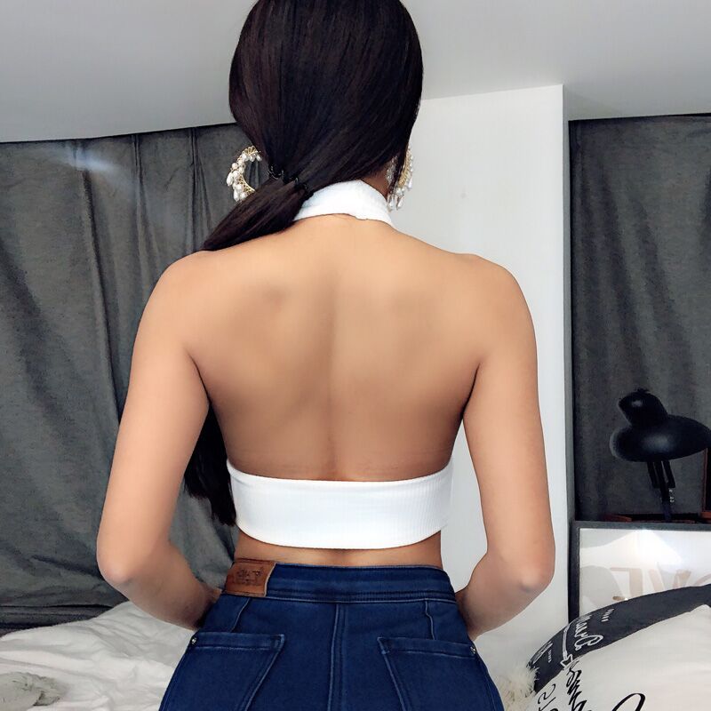 Sexy Halter Neck Wrap Top Solid Color Backless Slim Wholesale Crop Tops