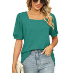 Solid Color Square Neck Puff Sleeve T-Shirt Wholesale Womens Tops