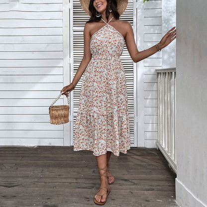 Floral Print Halterneck Off Shoulder Wholesale Swing Dresses For Women Summer