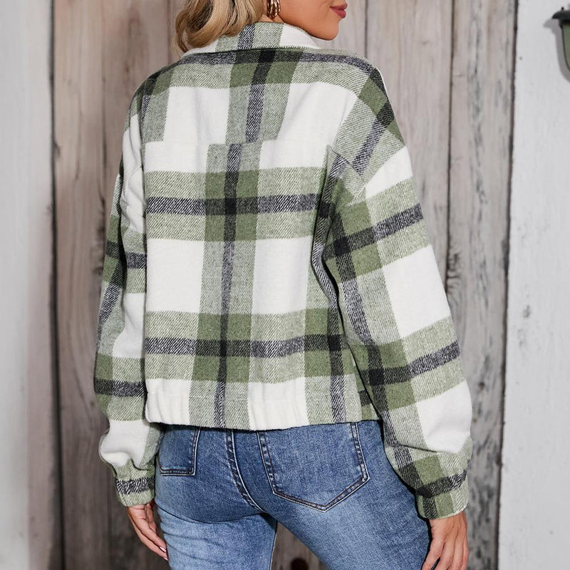Plaid Short Zipper Flannel Casual Coats Wholesale Womens Tops