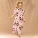 Chiffon Floral Maxi Swing Dress Lace-Up Flared Sleeve Dresses Wholesale Plus Size Clothing