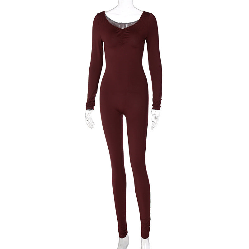 V-Neck Skinny Jumpsuits Wholesale Womens Clothing SJ180715
