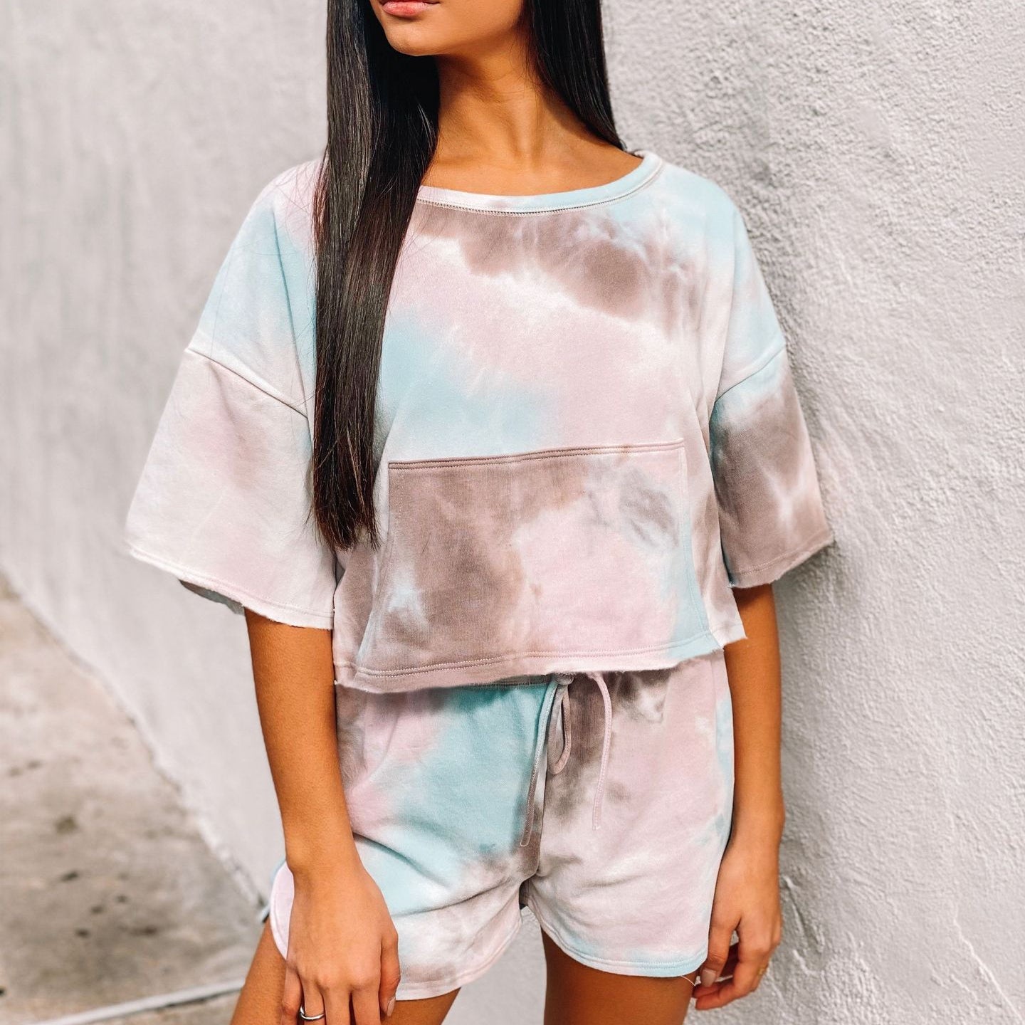 Short Sleeve T Shirts & Shorts Tie Dye Print Homewear Casual Loungewear Wholesale Womens 2 Piece Sets