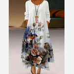 Fashion Print Maxi Dress Irregular Hem Long Sleeve Loose Swing Wholesale Dresses