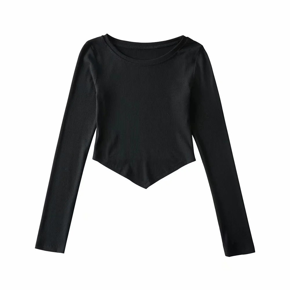 Irregular Bottoming Crew Neck Slim Long Sleeve Crop Top Wholesale Women Top