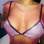 Sexual Sleeveless Irregular Grid Glitter Diamond Round Neck & V-Neck Top Wholesale Womens Tops