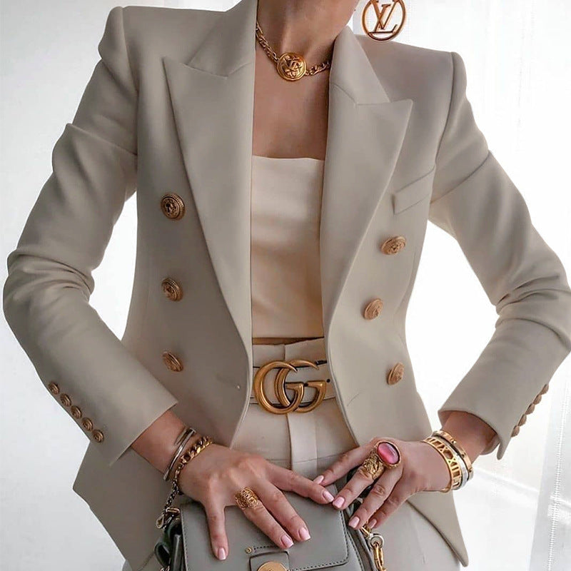 Slim Fit Solid Color Fashion Button Commuter Short Suit Jacket Wholesale Women Tops