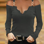 Wholesale Woman Lace V-Neck Off-Shouder T-Shirt